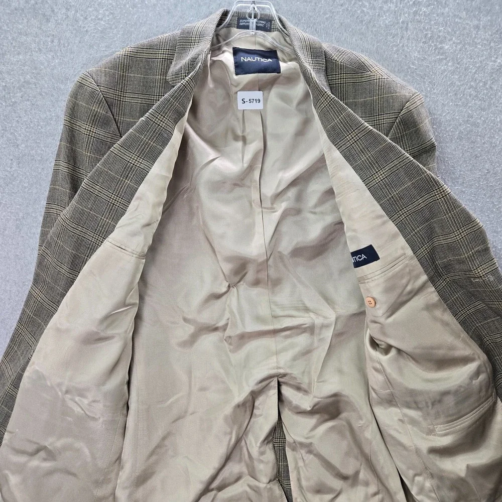Nautica Men Blazer‎ 39R Brown Wool Alpaca Jacket Glen Check Plaid NWT